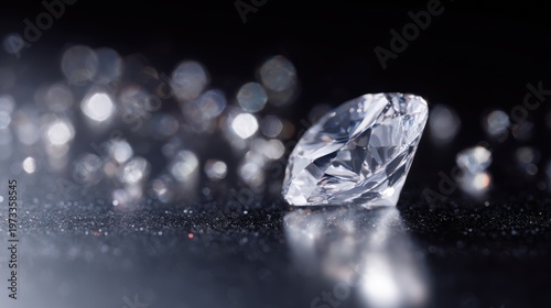 Sparkling diamond on reflective surface with scattered gemstones, luxury showcase