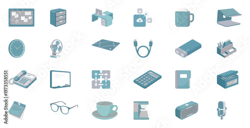 Isometric Office Supplies and Technology