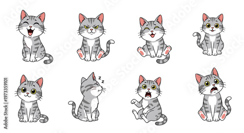 Cartoon cat expressions with various emotions in playful style  