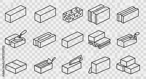 Isometric Line Art of Bricks, Blocks, and Construction Tools