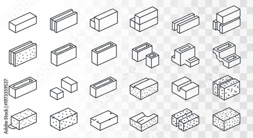 Collection of Brick and Block Types – Isometric Line Art