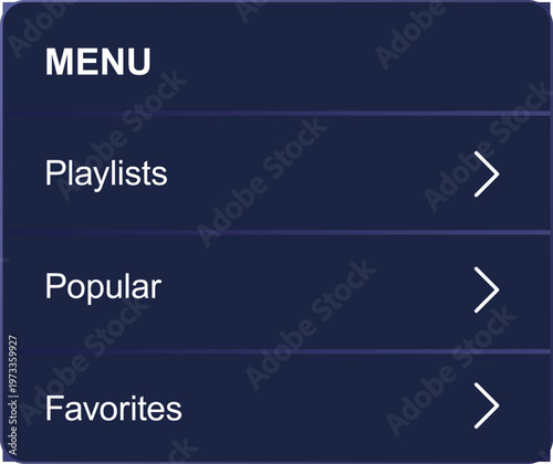 A simple menu interface showing playlists, popular, and favorites options