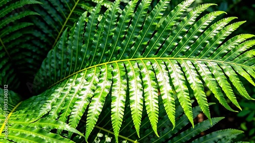 Fern leaf close-up showing green pinnate structure and veins