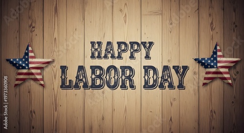 Happy labor day celebration with american flags and wooden background