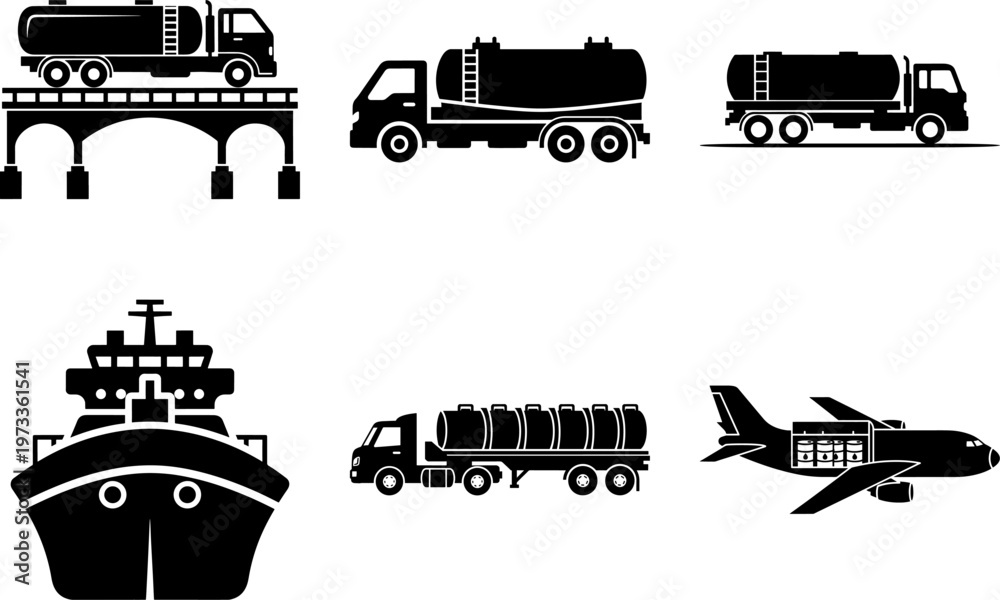 Naklejka premium Transportation modes for fuel and liquid cargo logistics and supply chain management
