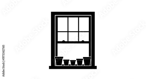 Black and white window pots.