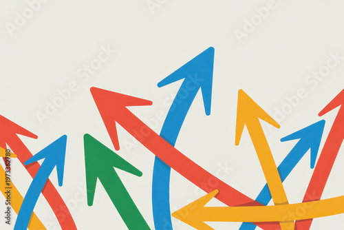 Colorful Arrows Pointing Upward On Beige Background For Business Growth Concepts