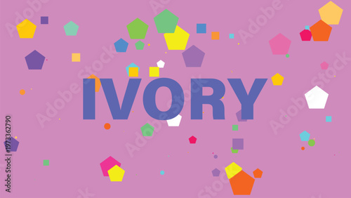 Ivory, colorful confetti, geometric shapes, purple background, celebration design elements