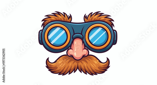 Funny cartoon disguise mask with big glasses, bushy mustache, and large nose, perfect for a humorous character or novelty prank illustration