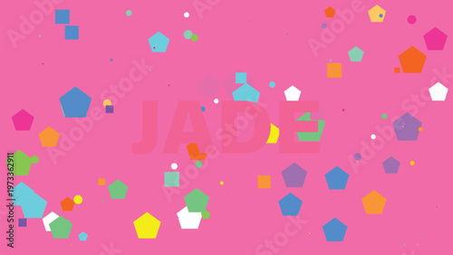 Geometric shapes, colorful hexagons, pink background, jade logo, abstract pattern