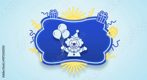 Whimsical Clown Holding Balloons and Gifts, Evoking Joy and Celebration
