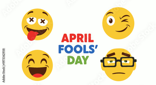 A whimsical collection of expressive emoji characters conveying fun and playful emotions perfect for April Fools' Day celebrations and humorous occasions