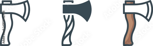 Minimalist acoustic guitar vector icon set featuring line art, solid silhouette, and flat brown color styles for folk music and hobbyist branding.