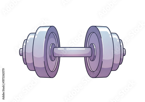 A close-up illustration of a pair of chrome dumbbells with multiple weight plates on each side, isolated on a white background