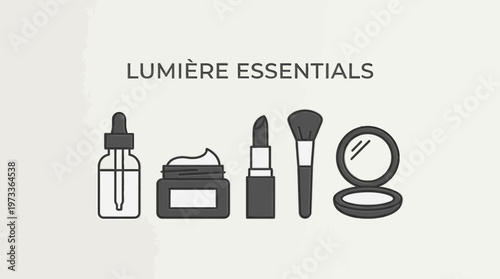 Clean aesthetic cosmetic icons with monochrome palette and upscale branding composition