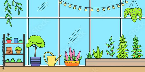 Greenhouse interior graphic color sketch illustration vector 