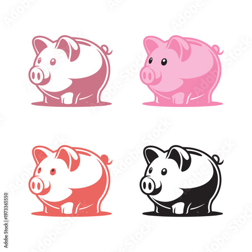  Piggy Bank Icon Symbol Illustration, Cute Pink Piggy Bank Saving Money