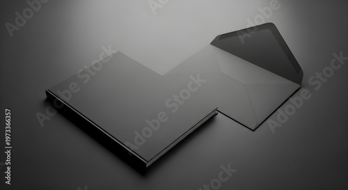Free Download Blank black book and envelope mockup on dark background minimalist stationery set for branding presentation, corporate identity, or design showcase - GFXLoad