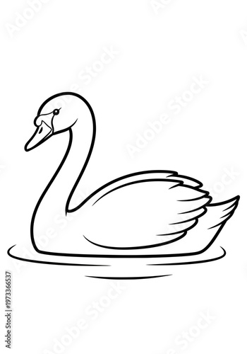 Elegant swan illustration featuring smooth black lines and a classic minimalist design, capturing the graceful posture of this beautiful waterfowl in a clean and simple professional graphic art style.