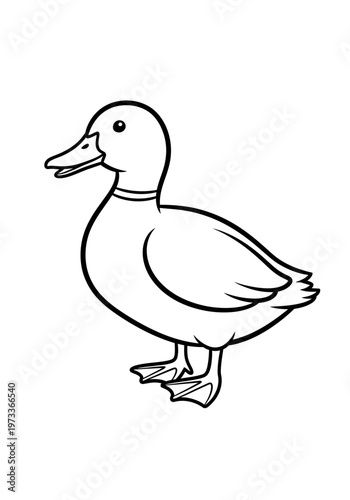 A simple black and white line art illustration of a cute duck featuring clean bold strokes for coloring pages or educational projects designed for toddlers and young children everywhere.