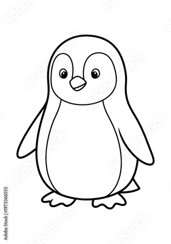 A charming cartoon baby penguin stands proudly, waiting to be colored in a delightful, simple, and clean line art illustration for children's activities.