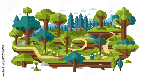 A vibrant, modern illustration depicts a peaceful hilltop landscape. Perfect for website design, presentations, or adding a touch of nature and tranqu