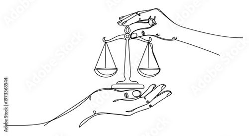 Justice, law, balance, scales, hand drawn, line art, illustration, vector graphics