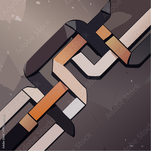 Abstract geometric wine bottle and glass design.