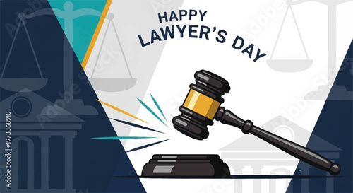 Lawyer's Day, gavel and scales, legal icons, courtroom symbols, judiciary illustrations