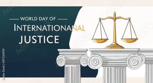 Justice, law, and order icons, World Day of International Justice, legal symbols, vector graphics