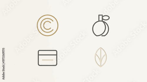Elegant cosmetic branding icons with ultra-minimal shapes and professional luxury appearance