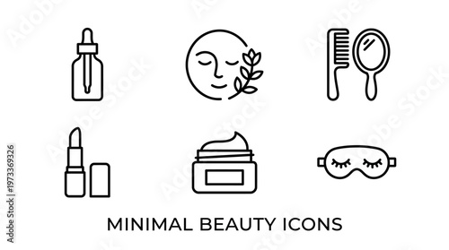 Minimal feminine beauty care icon bundle, monochrome outline vector icons, consistent stroke width
