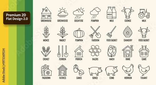 Farming and Agriculture Line Icon Set - Vector Illustrations for Rural Life, Organic Food, and Gardening
