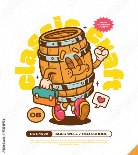 Wooden Barrel Trendy Retro Cartoon Vector Hand Drawn 8