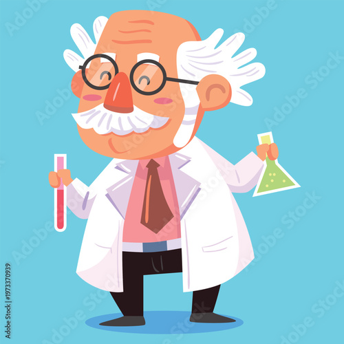 Professor with chemist bottles cartoon vector illustration