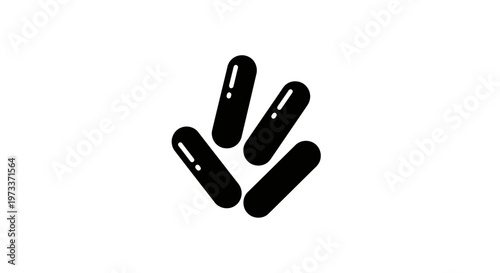 Black capsules on white background.