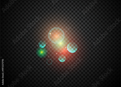 Glowing orbs and light flares on dark