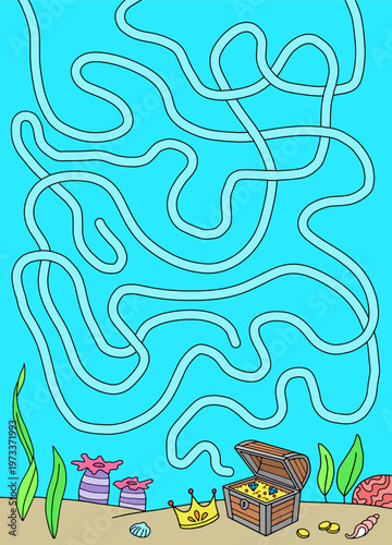 Underwater treasure maze graphic vertical color sketch illustration vector 
