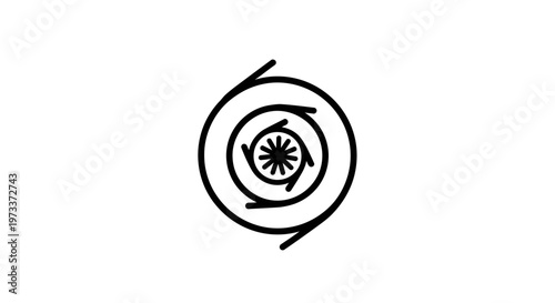 Black circular arrow graphic symbol icon.