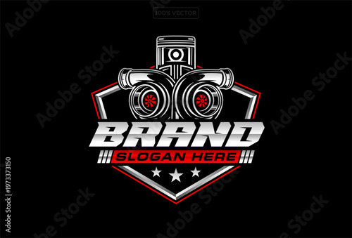 Turbo Diesel Engine Logo Automotive Repair Garage Performance Emblem Black Vector Design