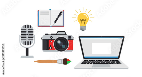 Creative Tools and Ideas Concept Vector Illustration with Laptop and Lightbulb