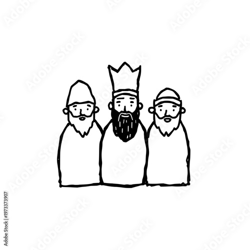Collection of three wise men icons. Vector set of hand drawn doodle magi figures in playful sketch style. Epiphany kings. Vector illustration.