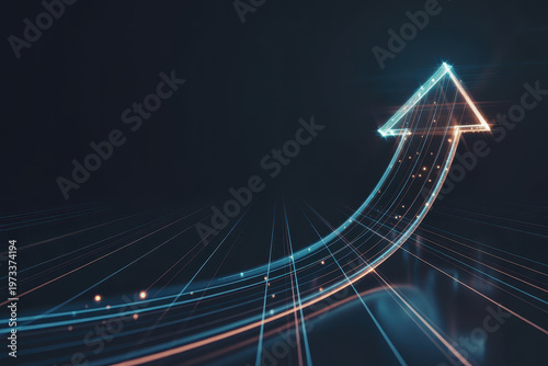 Glowing Arrow Pointing Upward On Dark Background For Business Growth Concepts