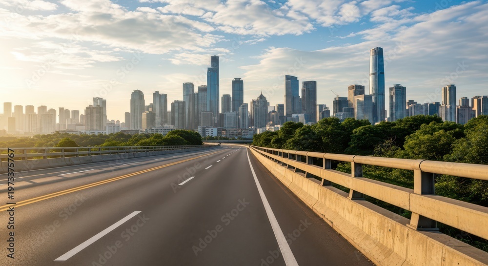 Fototapeta premium A highway with a city skyline in the background