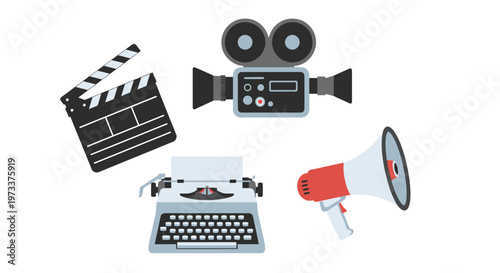 Vintage Film Production Set Vector Illustration with Retro Equipment