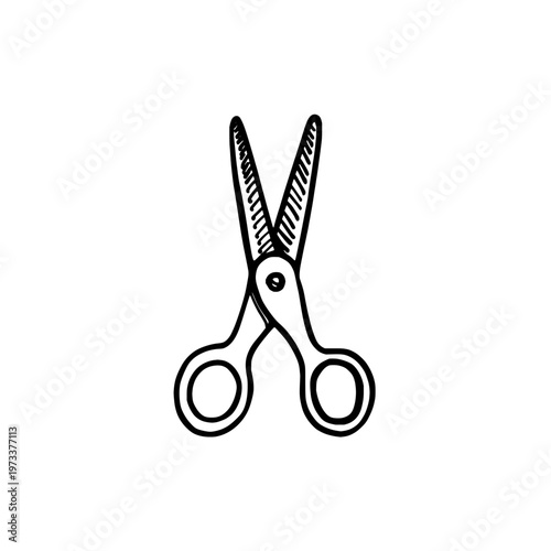 Scissors icon logo design. Hand drawn scissors sign and symbol. Scissors icon. School stationery and craft tool.
