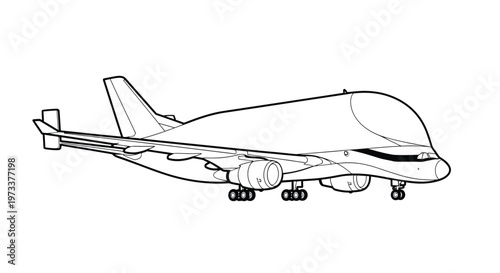 Detailed Outline Drawing of a Specialized Airbus Beluga XL Cargo Aircraft