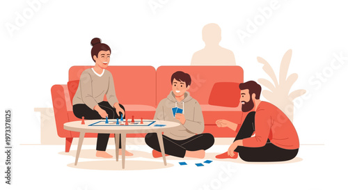 Friends playing board games and cards on the floor near a sofa, enjoying leisure time at home