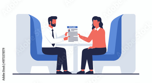 Job Interview: Employer Reviews Resume with Candidate in Modern Office Booth