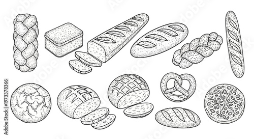 Artisan Bakery Bread Collection - Hand Drawn Vintage Engraving Style Illustrations